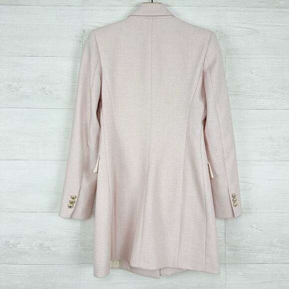 Zara Double Breasted Long Blazer Women S Pink Tailored Fitted Academia Tweed - Picture 7 of 16